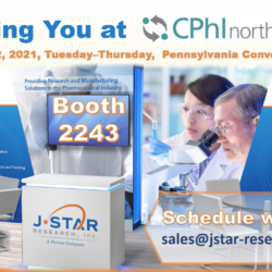 Visit J-Star Research at CPhI North America, August 10-12, 2021, at the Pennsylvania Convention Center. Explore our exhibition booth with exclusive promotional materials and join us at Booth 2243 for more insights into our innovative solutions.