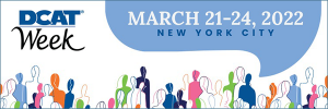 DCAT Week banner for March 21-24, 2022, in New York City. Features colorful silhouette illustrations of people at the bottom.