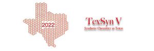 Outline of Texas with a hexagonal pattern and "2022" on the left; "TexSyn V Synthetic Chemistry Conference in Texas" text on the right.