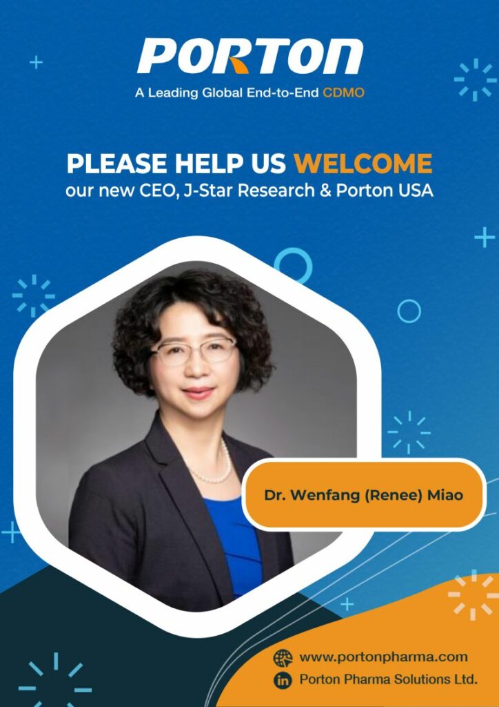 A woman in a business suit with the words porton please help welcome us.