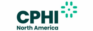 Logo of CPHI North America with a green geometric design on the right.