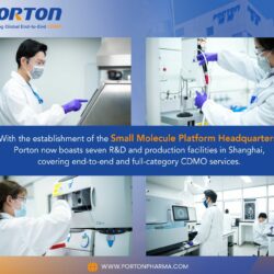 Scientists working in laboratories at Porton's new headquarters in Shanghai are advancing pharmaceutical innovation. With expertise in CDMO Services, Porton Pharma Solutions offers a cutting-edge Small Molecule Platform to enhance drug development and production efficiency.