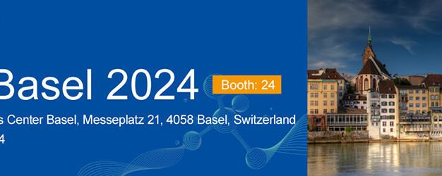 Banner for BOS Basel 2024 conference, June 19-20 at Congress Center Basel, Switzerland. Features cityscape image and Booth 24 highlighted.