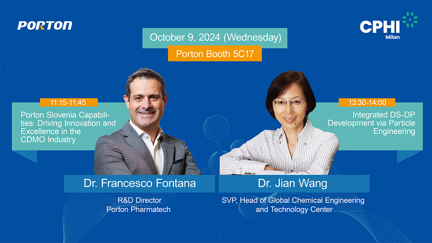 Promotional image for CPhI Milan 2024, featuring CDMO experts Dr. Francesco Fontana and Dr. Jian Wang with session details and timing. Don't miss the presenter profile reveal at Booth 5C17!.