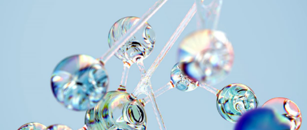 A cluster of interconnected, translucent spheres with reflections, set against a blue background, suggesting the harmony of high-throughput experimentation. The top left features the text 