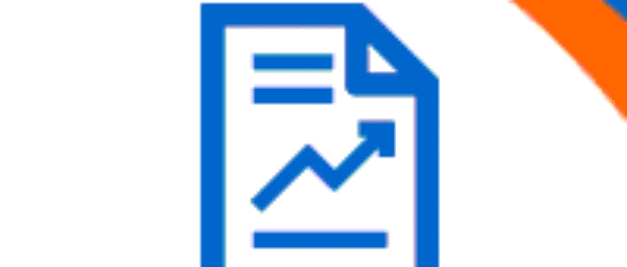 A blue report icon with a line graph sits above the word 