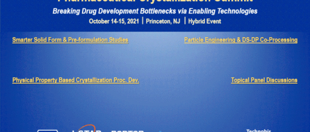 Join us for the Pharmaceutical Crystallization Summit on October 14-15, 2021, in Princeton, NJ. Explore key topics and connect with sponsors like CPC, J-Star, Porton, XtalPi, BlazeMetrics, and Technobis.