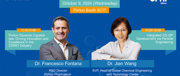 Promotional image for CPhI Milan 2024, featuring CDMO experts Dr. Francesco Fontana and Dr. Jian Wang with session details and timing. Don't miss the presenter profile reveal at Booth 5C17!.